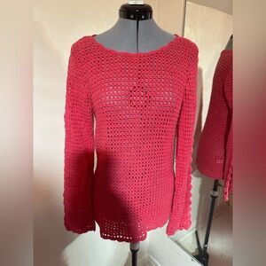 Westport Red Crochet Scoop-Neck Sweater